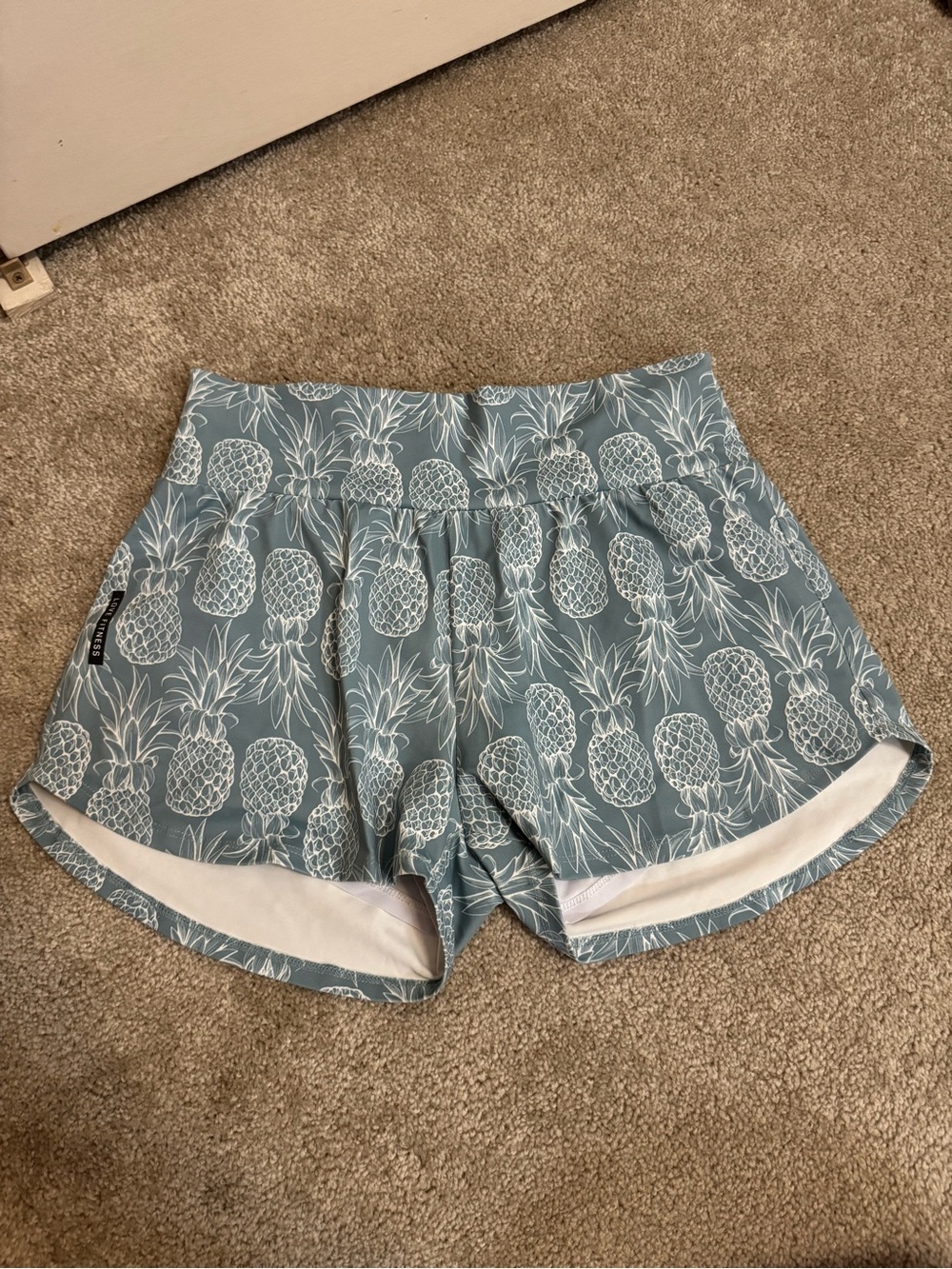 Love Fitness Pineapple Print Women’s Active Shorts - Light Blue